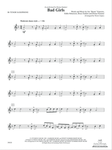 Bad Girls: B-flat Tenor Saxophone
