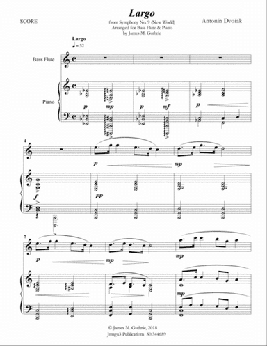 Dvořák: Largo from the New World Symphony for Bass Flute & Piano