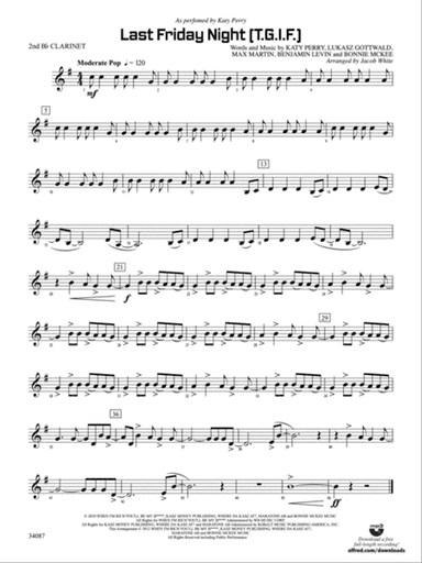 Last Friday Night (T.G.I.F.): 2nd B-flat Clarinet