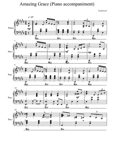 Amazing Grace Piano accompaniment - E Major