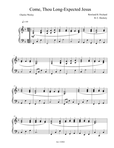 Come, Thou Long-Expected Jesus (Piano Solo)