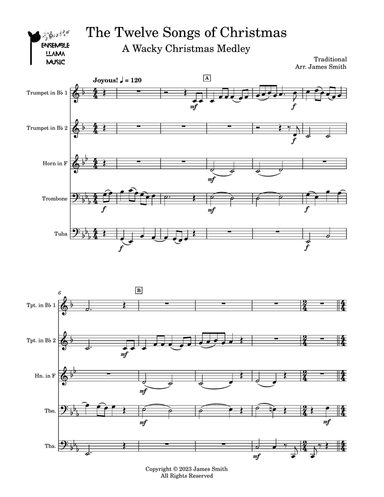 The Twelve Songs of Christmas: A Wacky Christmas Medley for Brass Quintet