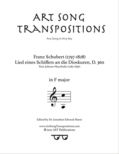SCHUBERT: Lied eines Schiffers an die Dioskuren, D. 360 (transposed to F major)