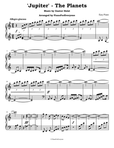 'Jupiter' from The Planets - Holst (Easy Piano)