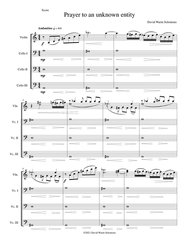Prayer to an Unknown Entity for virtuoso violin and 3 cellos