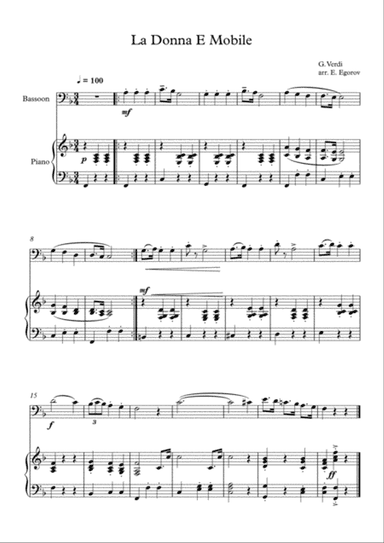 La Donna E Mobile, Giuseppe Verdi, For Bassoon & Piano
