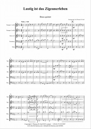 Lustig ist das Zigeunerleben - German Folk Song - Oktoberfest - Brass Quintet