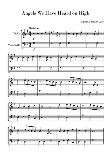 Angels We Have Heard on High (Easy Violin and Cello Duo)