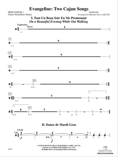 Evangeline: Two Cajun Songs: 1st Percussion