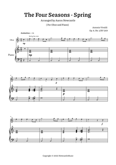 Vivaldi, Spring (The Four Seasons) — Oboe and Easy Piano
