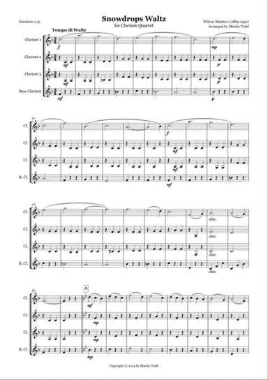 Snowdrops Waltz for Clarinet Quartet