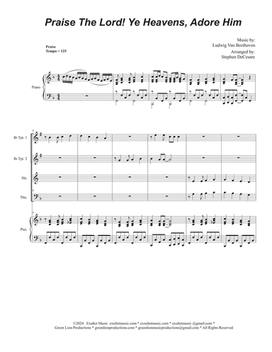 Praise The Lord! Ye Heavens, Adore Him (Brass Quartet and Piano)