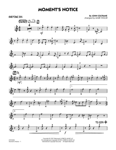 Moment's Notice (arr. Mark Taylor) - Baritone Sax