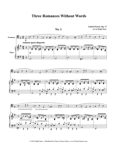Three Romances Without Words, Op. 17 for Trombone & Piano