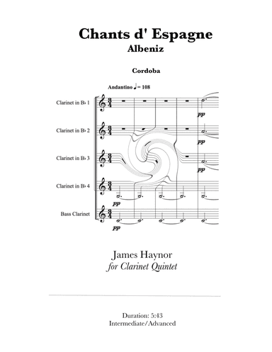 Chants D' Espagne - Cordoba for Clarinet Quintet