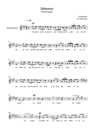 Habanera from Carmen for Alto Sax