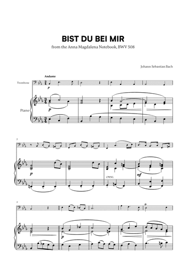 Bist du bei Mir (BWV 508) (for Trombone and Piano)