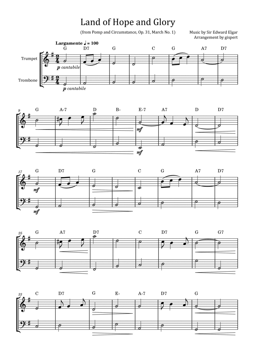 Land of Hope and Glory (from Pomp and Circumstance, Op. 31, March No. 1) with chords