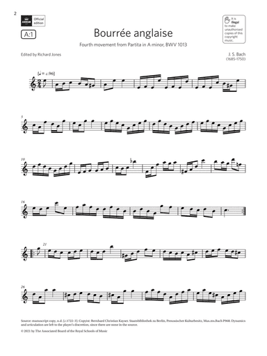 Bourrée anglaise (from Partita in A minor)(Grade 6 List A1 from the ABRSM Flute syllabus from 2022)