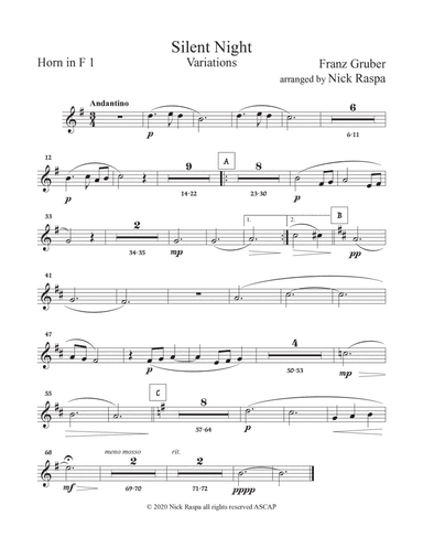 Silent Night - Variations (full orchestra) Horn in F 1 part