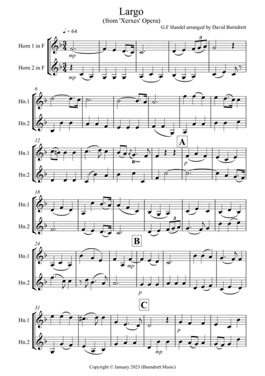 Largo (from 'Xerxes' Opera) for French Horn Duet