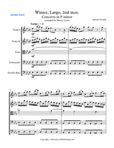 CONCERTO IN F MINOR, WINTER, 2st. Mov. (Largo), String Orchestra, Intermediate Level for 2 violins,