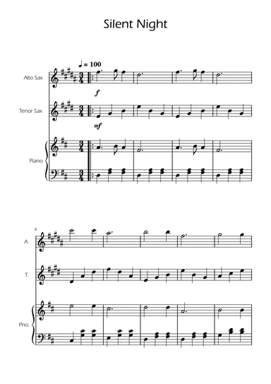 Silent Night - Alto and Tenor Sax Duet w/ Piano