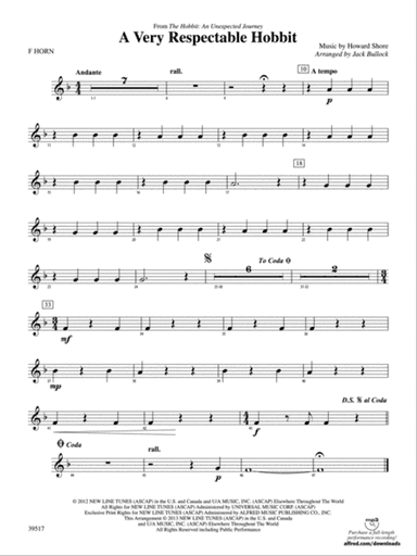 A Very Respectable Hobbit (from The Hobbit: An Unexpected Journey): 1st F Horn