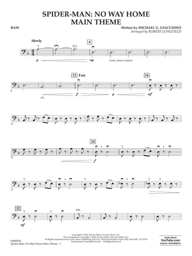 Spider-Man: No Way Home Main Theme (arr. Robert Longfield) - Bass