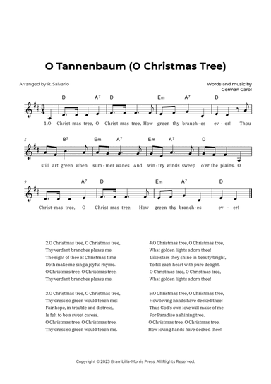 O Tannenbaum (O Christmas Tree) - Key of D Major