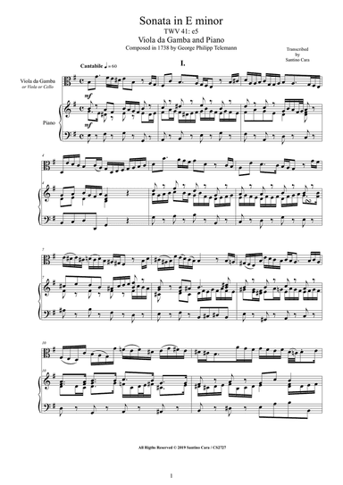Telemann - Sonata in E minor TWV 41-e5 for Viola da Gamba and Piano