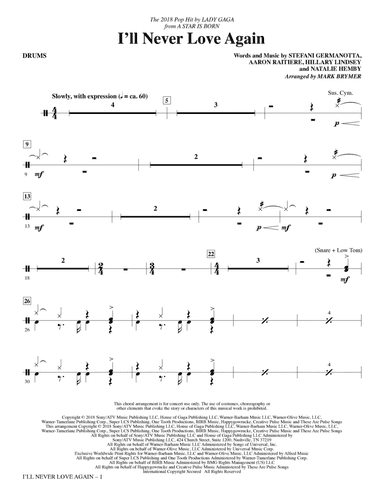 I'll Never Love Again (from A Star Is Born) (arr. Mark Brymer) - Drums