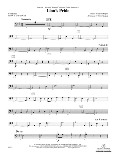 Lion's Pride (from the "World of Warcraft" Original Game Soundtrack): (wp) E-flat Tuba B.C.