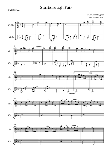 Scarborough Fair for Violin & Viola Duo