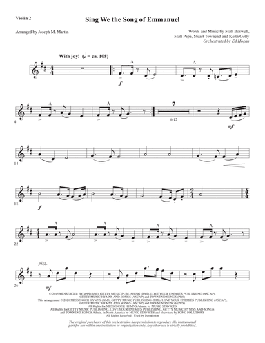 Sing We the Song of Emmanuel (arr. Joseph M. Martin) - Violin 2