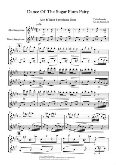 Dance Of The Sugar Plum Fairy: Alto & Tenor Saxophone Duet