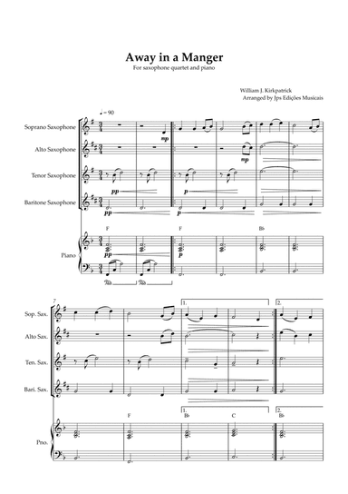 Away in a Manger for Saxophone Quartet and Piano