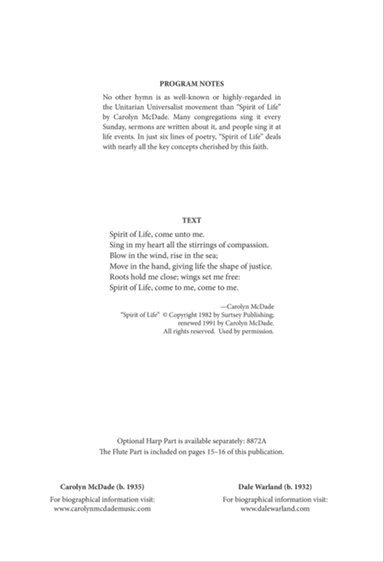 Spirit of Life (Downloadable Full/Choral Score)
