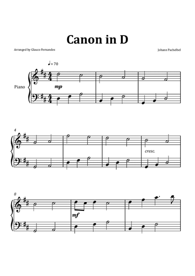 Canon by Pachelbel - Easy/Intermediate Piano Solo