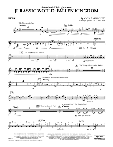 Highlights from Jurassic World: Fallen Kingdom (arr. Michael Brown) - F Horn 2