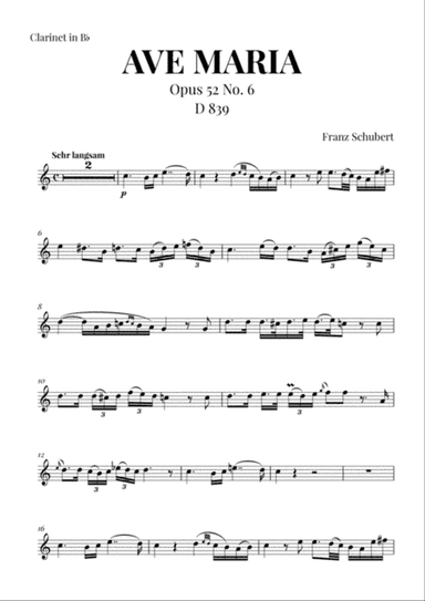 Ave Maria (Schubert) for Clarinet in Bb