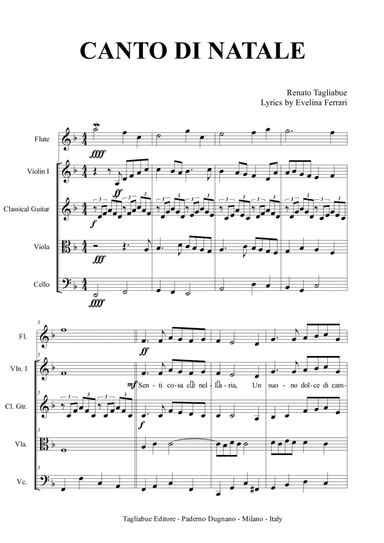 CANTO DI NATALE - For Soprano or Tenor and mix quintet - With parts
