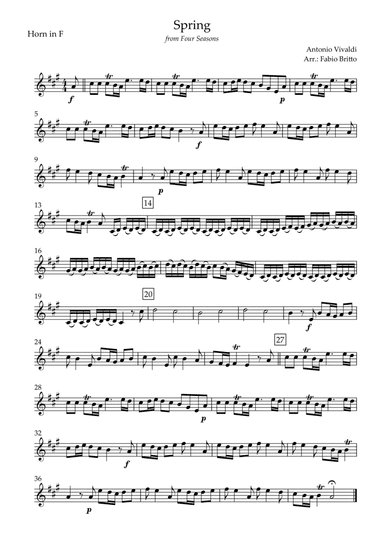 Spring (from Four Seasons of Antonio Vivaldi) for Horn in F Solo