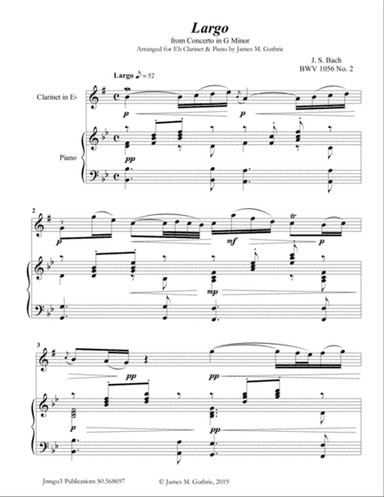 Bach: Largo from Concerto BWV 1056 for Eb Clarinet & Piano