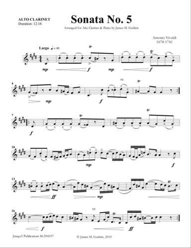 Vivaldi: Sonata No. 5 for Alto Clarinet & Piano