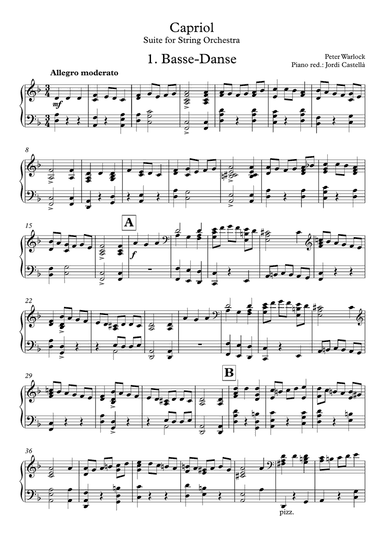 Capriol Suite, Piano version