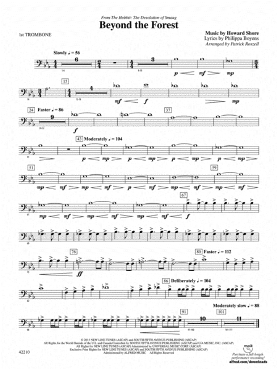 Beyond the Forest (from The Hobbit: The Desolation of Smaug): 1st Trombone