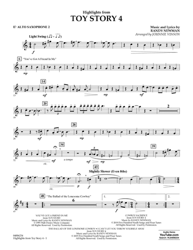 Highlights from Toy Story 4 (arr. Johnnie Vinson) - Eb Alto Saxophone 2