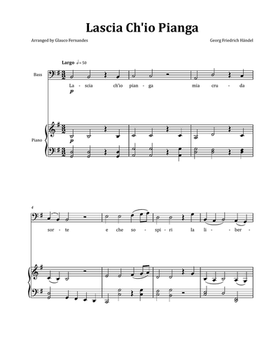 Lascia Ch'io Pianga by Händel - Tenor & Piano in G Major