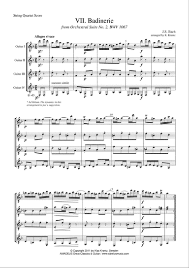 Badinerie Suite 2 BWV 1067 for guitar quartet